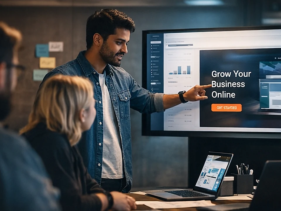 A Stackvel specialist walking clients through campaign performance on screen