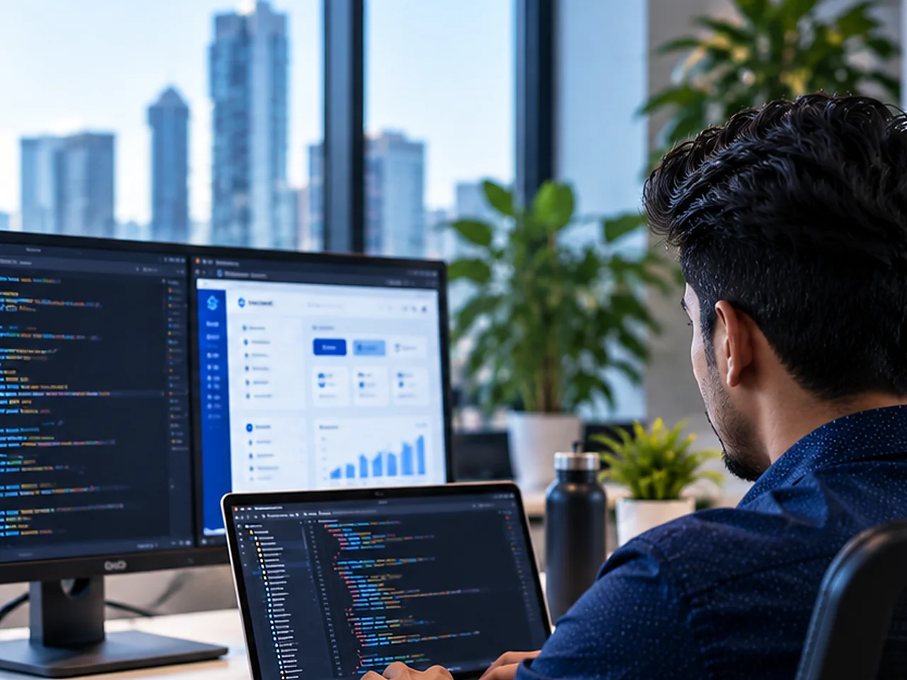 Two displays running an automation pipeline and its dashboard