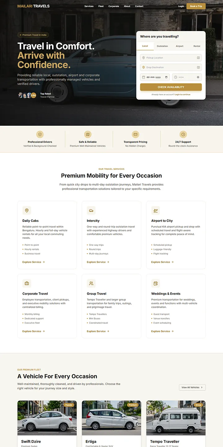 The Mailari Travels website built by Stackvel Solutions