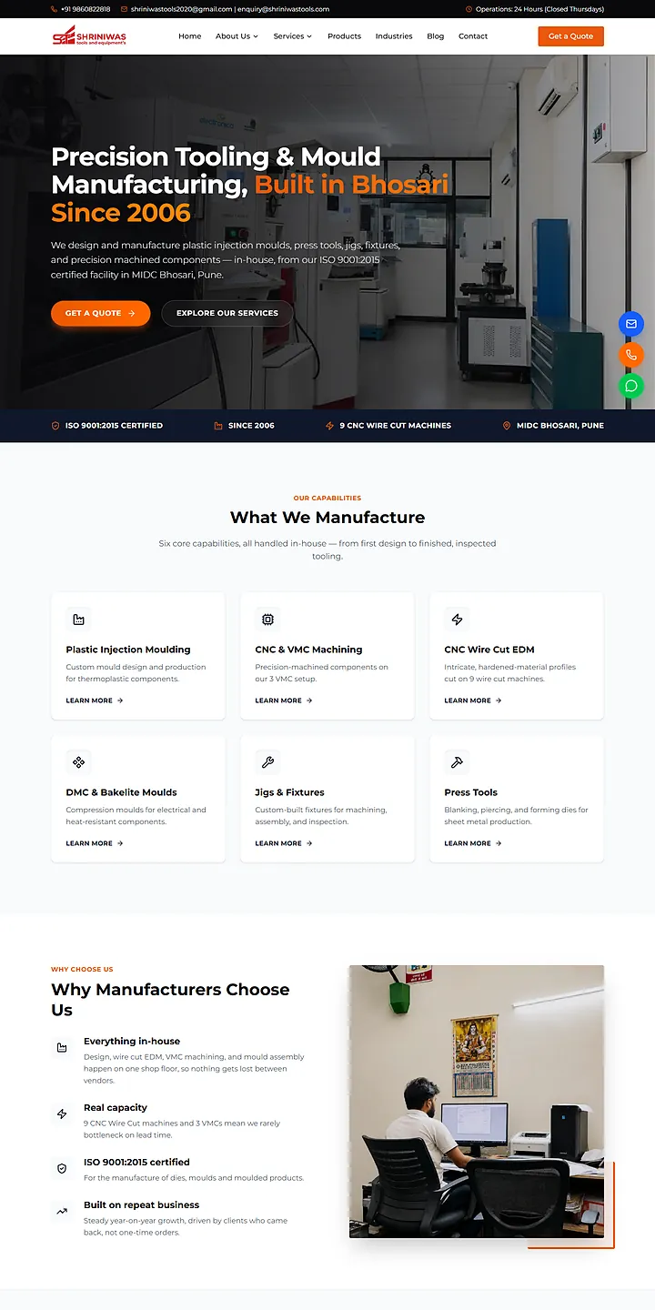 The Shriniwas Tools & Equipments website built by Stackvel Solutions