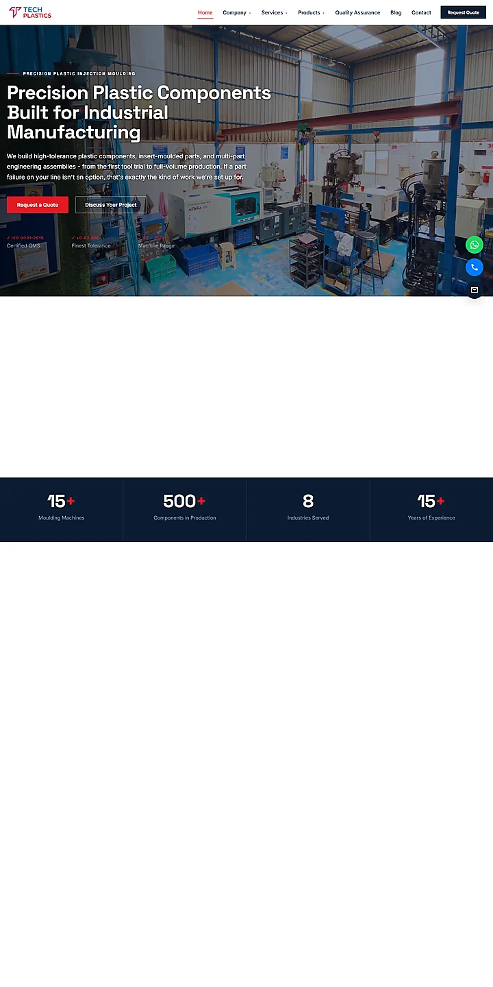 The Tech Plastics website built by Stackvel Solutions